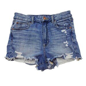 American Eagle Cut Off Jean Shorts Curvy Hi-Rise Shortie Womens 8 Medium Wash